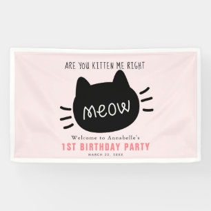 Lona ¿Me Estás Gatito A La Derecha, Meow Pink BIrthday?