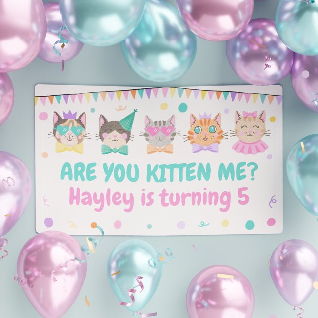 Lona ¿Me Estás Gatito? Cumpleaños de los Chicas de Gato (Are You Kitten Me? Kitty Cat Girls Birthday Banner)