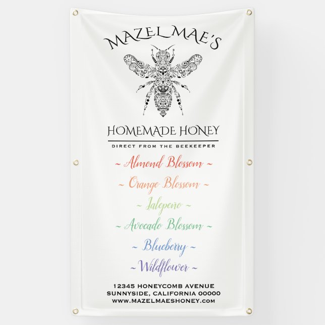 Lona Menú Apiary Honey Flavors personalizado (Vertical)