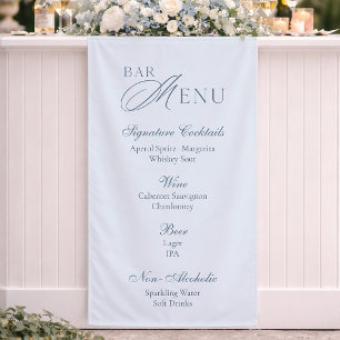 Lona Menú de Bar de Boda Elegante Polvoriento Azul
