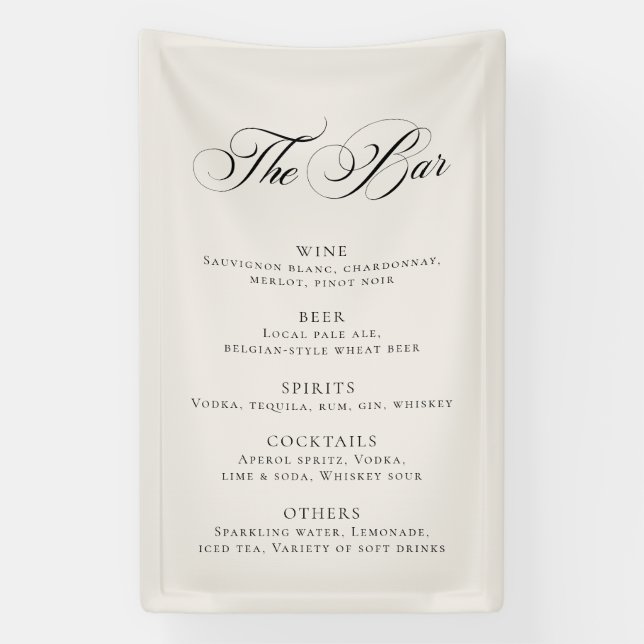 Lona Menú de barra de bodas de marfil clásico decoració (Vertical)