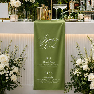 Lona Menú de bebidas con firma de caligrafía verde clás