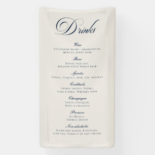 Lona Menú de Bebidas de Boda con Caligrafía Azul Clásic