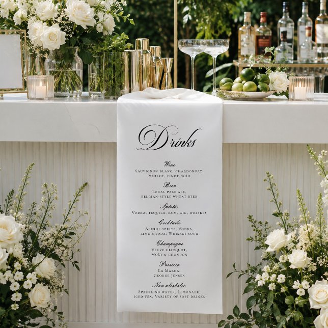 Lona Menú de Bebidas de Boda con Caligrafía de Marfil C (Subido por el creador)