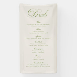 Lona Menú de Bebidas de Boda con Caligrafía Verde Clási