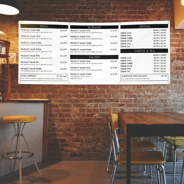 Lona Menú de restaurante de comida rápida de mercado mi (Minimalist modern business menu banner sign - great for coffee shops, pop up markets & trade shows)
