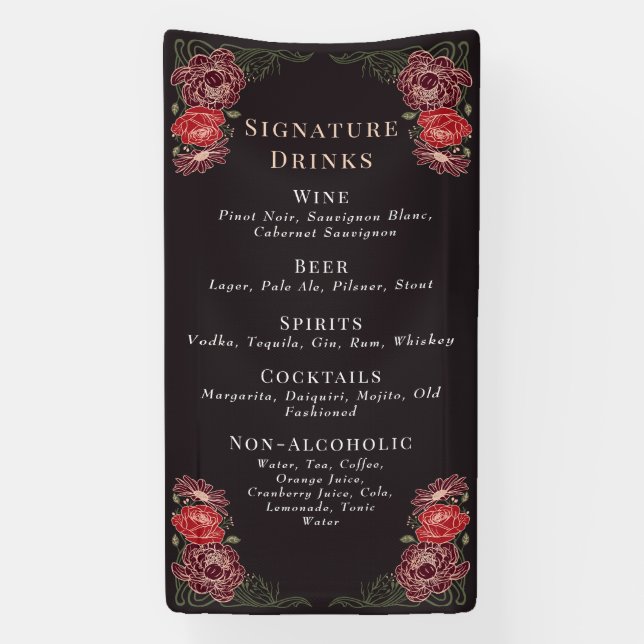 Lona Menú Rosa Gold Enchanted Garden Wedding Bebidas Ba (Vertical)