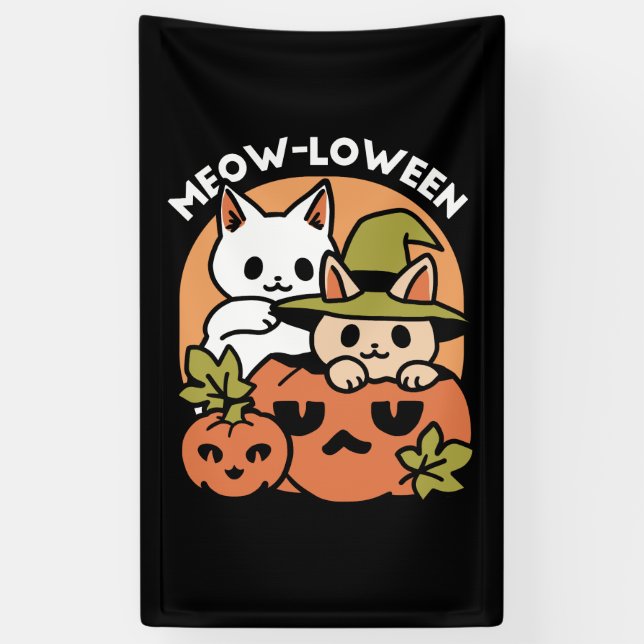 Lona Meow-Loween - Diseño festivo de gatos de Halloween (Vertical)