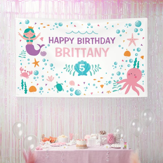 Lona Mermaid Under the Sea birthday banner (Fiesta)
