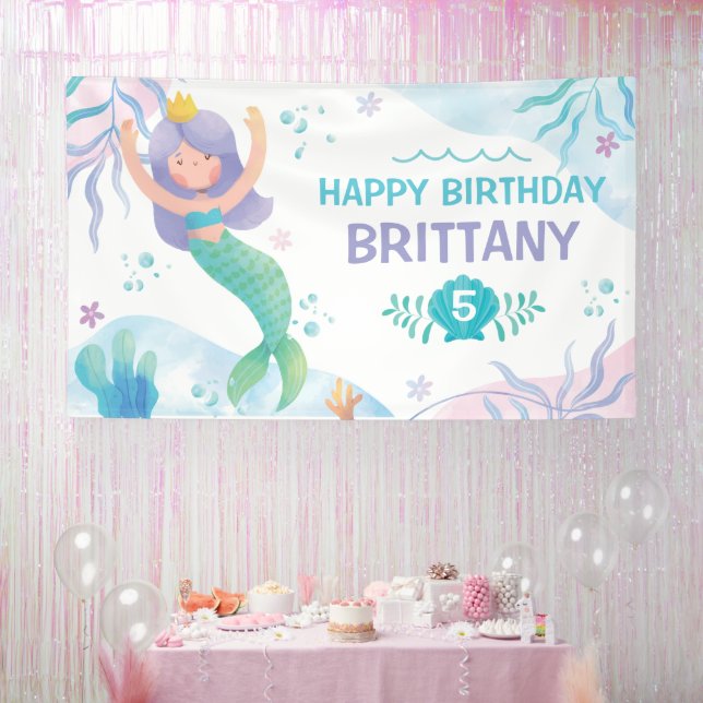 Lona Mermaid Under the Sea Watercolor birthday banner (Fiesta)