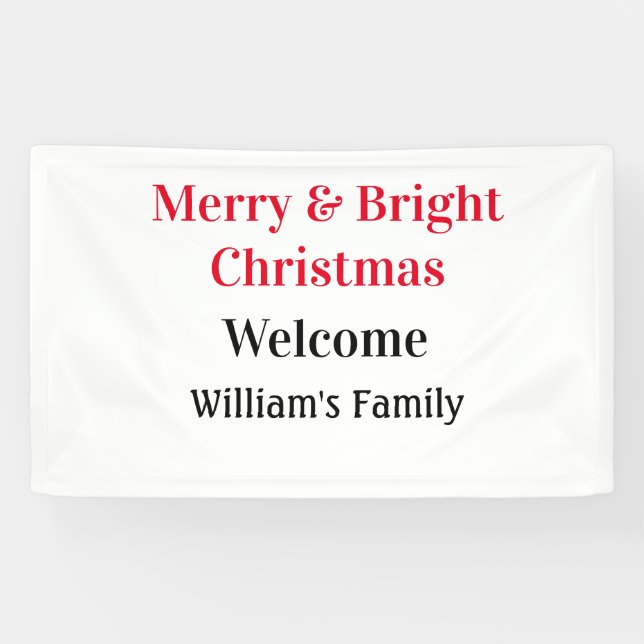 Lona Merry Bright Navidades agregan nombre de familia a (Horizontal)