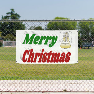 Lona Merry Christmas Angel tipografía verde roja