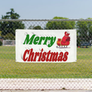 Lona Merry Christmas Santa Trineo tipografía roja verde