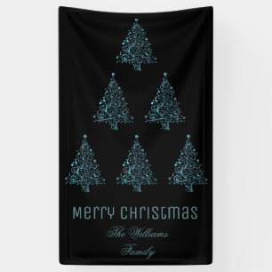 Lona Merry Christmas Tree Pattern Metallic Blue Black