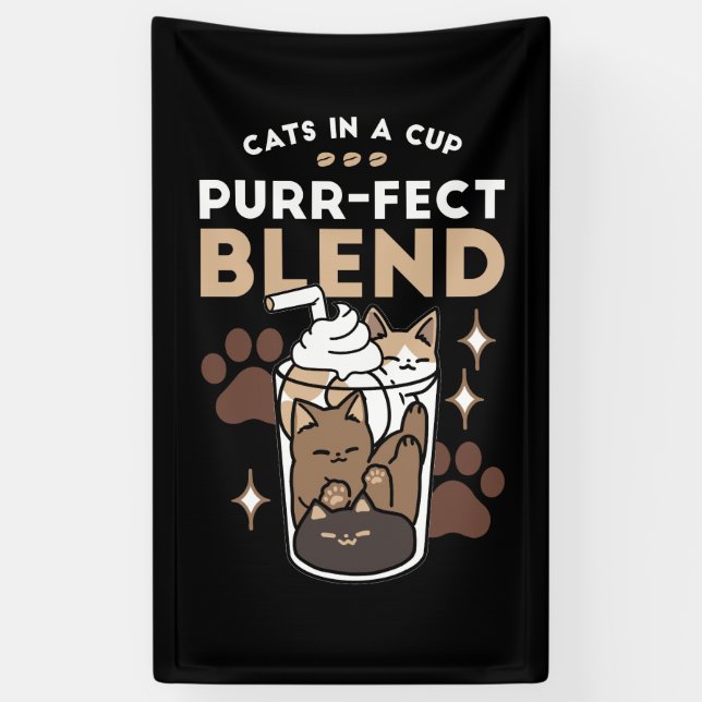Lona Mezcla perfecta: diseño de café para gato y café (Vertical)