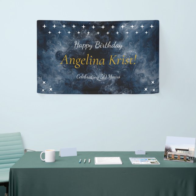 Lona Midnight Blue Celestial Birthday Party Banner (Feria)
