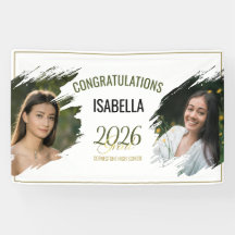 Minimal Modern Faux Gold Two Photo Grad Party 