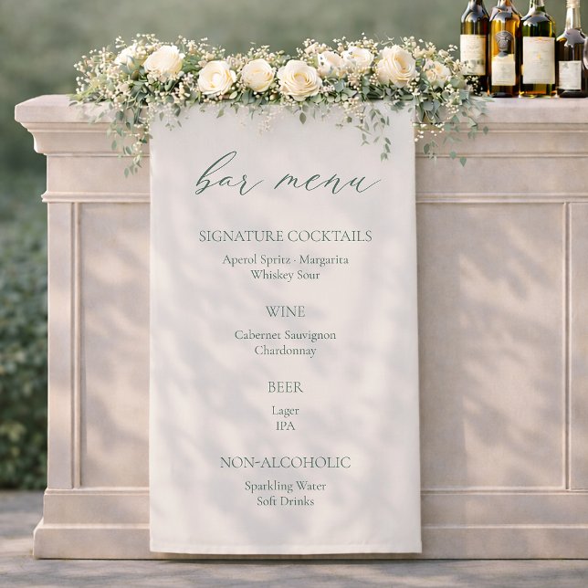 Lona Minimal Sage Green Wedding Bar Menu Sign (Subido por el creador)