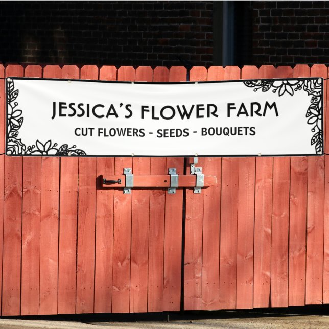 Lona Minimalist Black & White Floral Border Business (Subido por el creador)