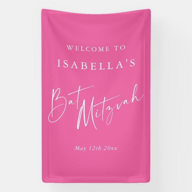 Lona Minimalist Hot Pink Custom Bat Mitzvah Welcome (Vertical)