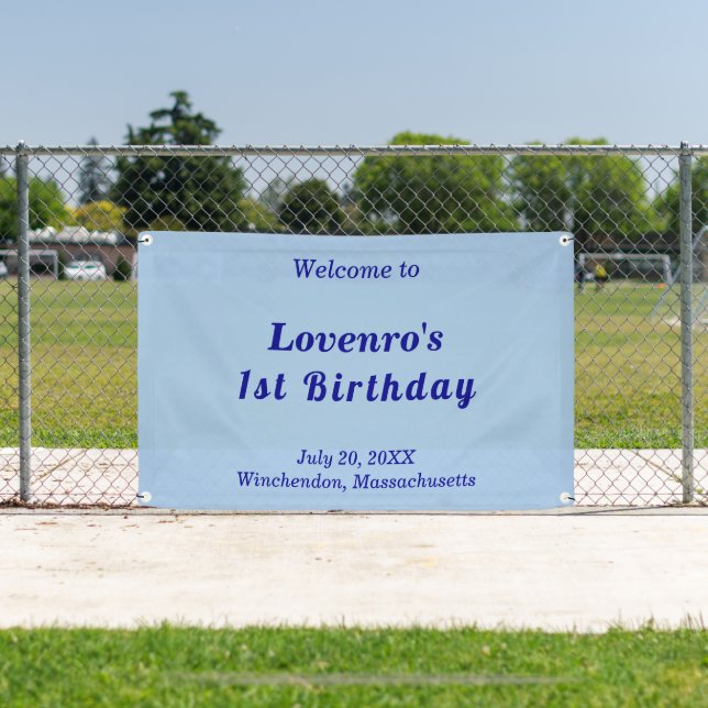 Lona Minimalist Light Blue Kids Birthday Banner (in situ)