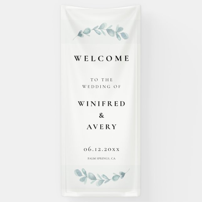 Lona Minimalist Watercolor Greenery Wedding Welcome (Vertical)