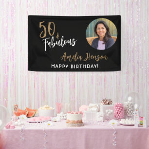 Lona Minimalista 50 y Fabulosa Foto Cumpleaños 50