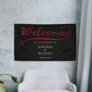 Lona Minimalista bienvenida, Escritura De Estilo Rojo Y