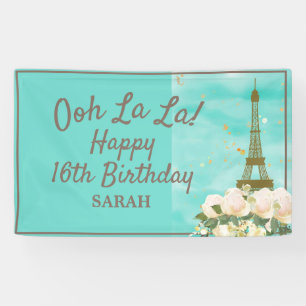 Lona Mint Verde azulada Gold Sweet 16 Paris Eiffel Towe