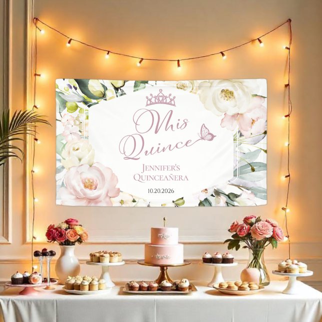 Lona Mis Quince | Banner del marco floral Boho Quinceañ (Subido por el creador)