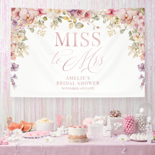 Lona Miss to Mrs Bridal shower elegant orchids backdrop (Fiesta)