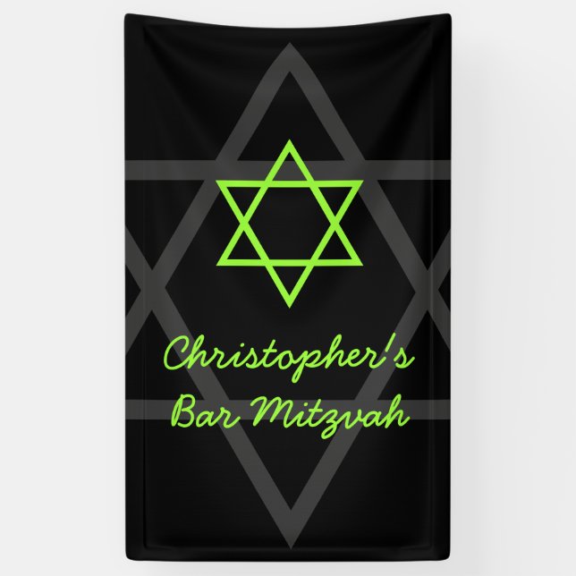 Lona Mitzvah, bar negro y verde animado personalizado (Vertical)