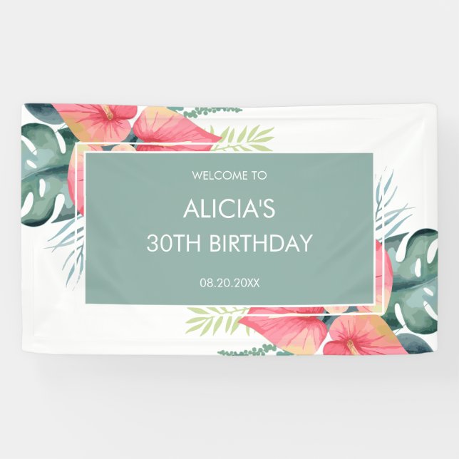 Lona Moda Anturio Tropical y Cumpleaños de Monstera (Horizontal)