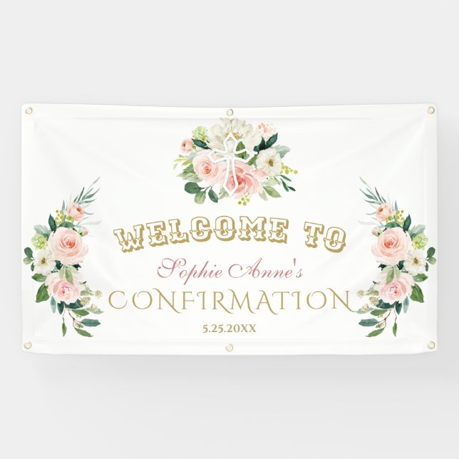 Lona Moda Chica de Rubor Flores Signo de bienvenida (Horizontal)