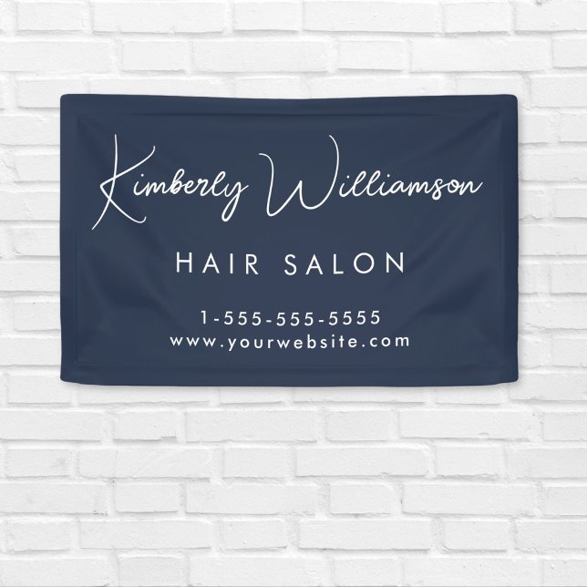 Lona Moda de negocio Firma Script Azul Promoción (Empower your name in our signature script as your logo and brand identity)