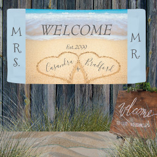 Lona Moda Dusty Blue Hearts Beach boda de bienvenida