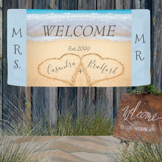 Lona Moda Dusty Blue Hearts Beach boda de bienvenida (Subido por el creador)