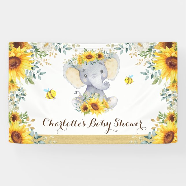 Lona Moda Elefante de girasol y abejas Baby Shower 