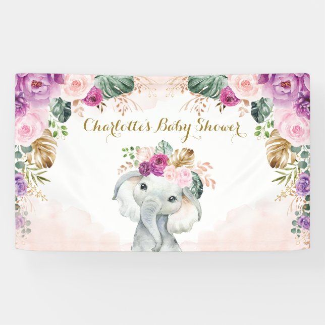 Lona Moda elefante tropical vegetación floral Baby Show (Horizontal)