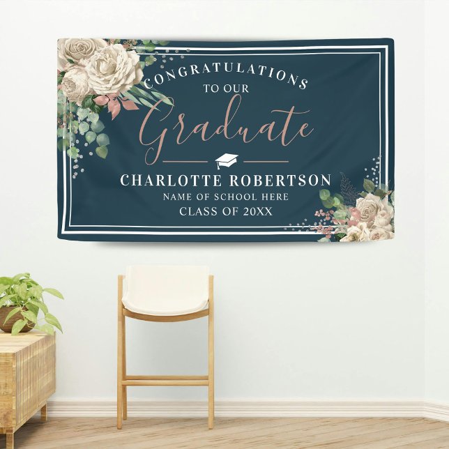 Lona Moda Elegante Marfil & Rubor Graduación Floral (Subido por el creador)