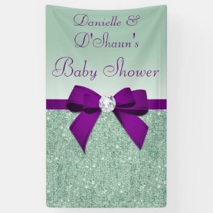 Lona Moda Faux Mint Sequins Purple Bow Baby Shower