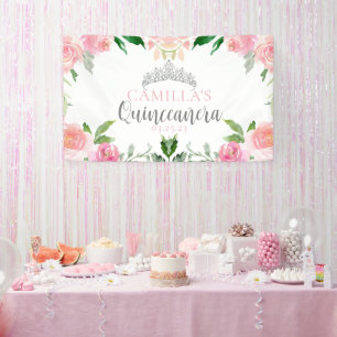 Lona Moda Floral rosa Quinceañera Fiesta Tiara Plata
