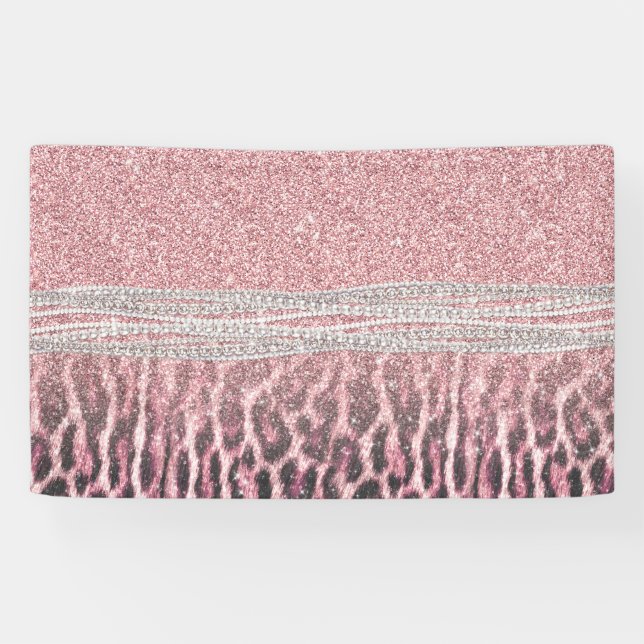 Lona Moda Girly Pink Leopard Purpurina de impresión ani (Horizontal)