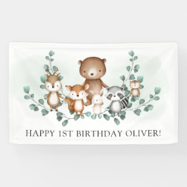 Lona Moda Greenery Woodland Animal Happy Birthday Fiest