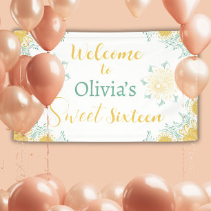 Lona Moda moderna Boho Floral Sweet 16 fiesta de cumple