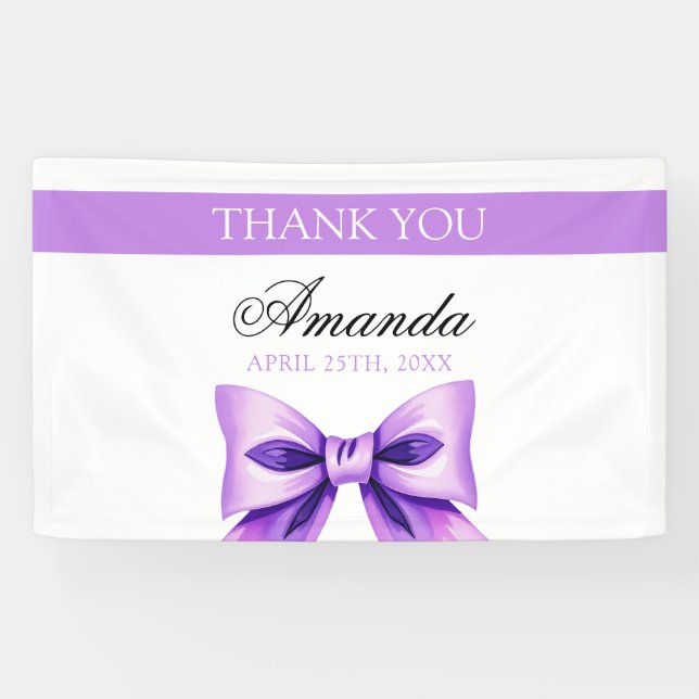 Lona Moda Morado Bow Coquette Chica Dulce 16 Cumpleaños (Horizontal)