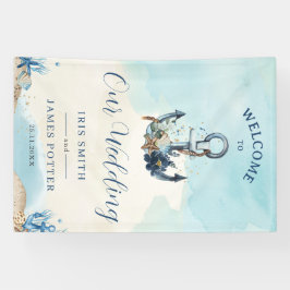 Lona Moda Náutica Anchor Beach Bienvenida Boda moderno