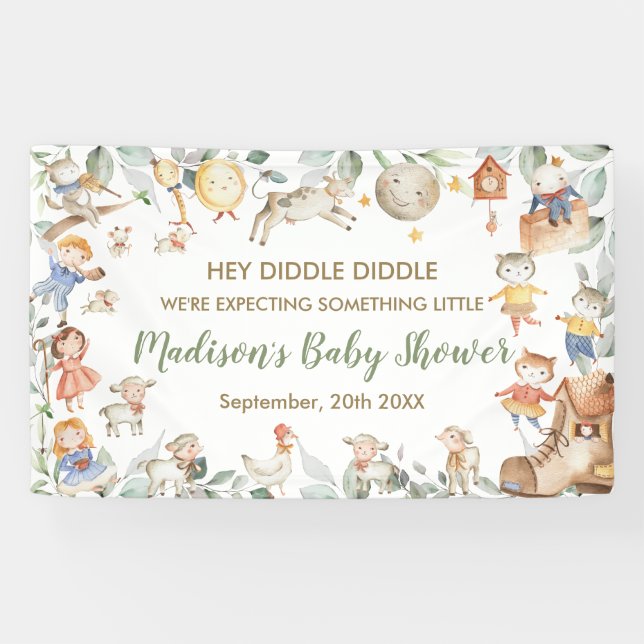 Lona Moda Nursery Rhyme Greenery Baby Shower Fondo (Horizontal)