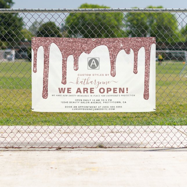 Lona Moda Rosa Gold Sparkle Purpurina Drips Negocios (In situ)