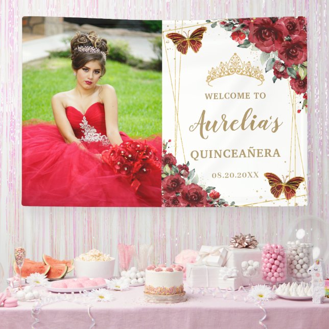 Lona Moda Roses Roses Floral Quinceañera Bienvenidos (Fiesta)